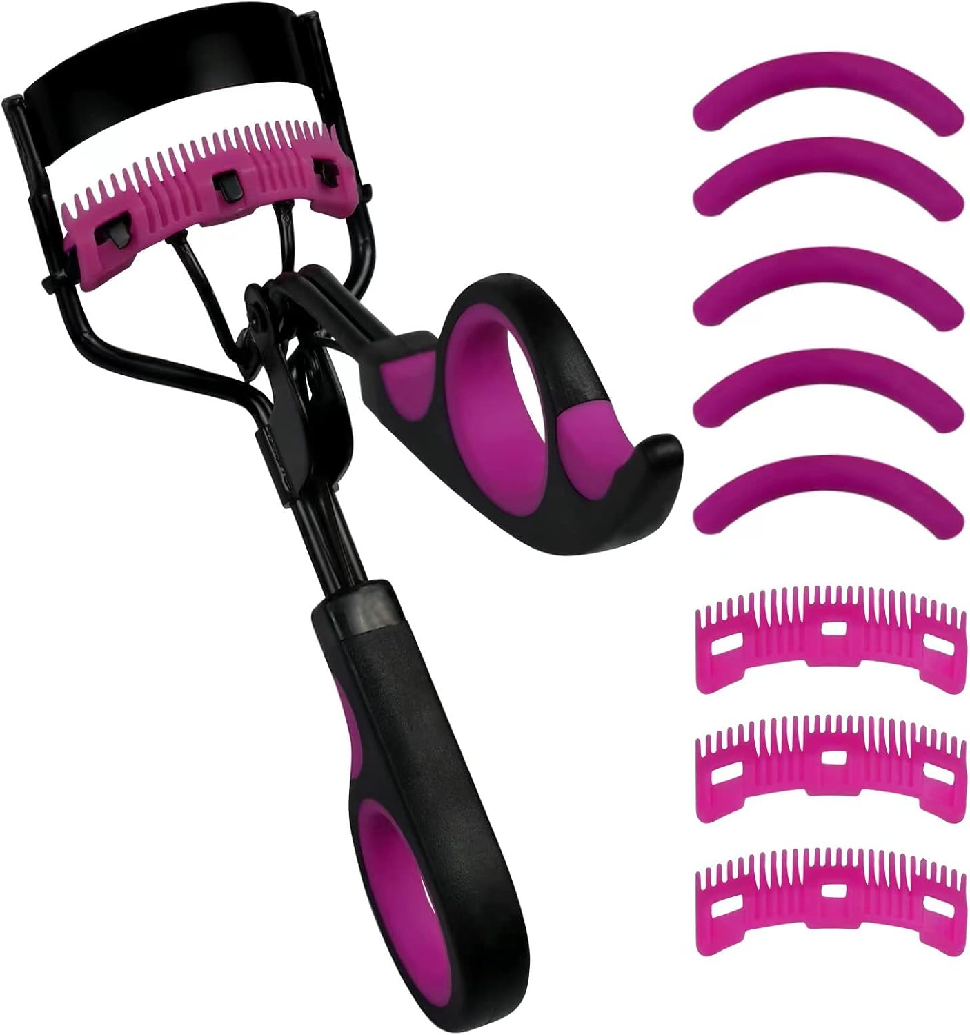 Eyelash Curlers with Comb IMMER LIEBEN Lash Curler with 5 Replacement Refills, 3 Combs, 10 Seconds Curl and Lifted Lashes Black and Purple