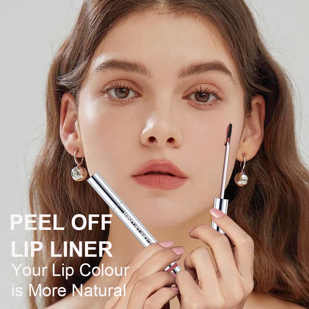 3 Colors Peel Off Lip Liner Stain with Tweezer, Long Lasting Waterproof Lip Tint Stains Makeup Set with Matte Finish for Women, Natural Look, Easy to Use, for All Skin Types (#0,1,5)