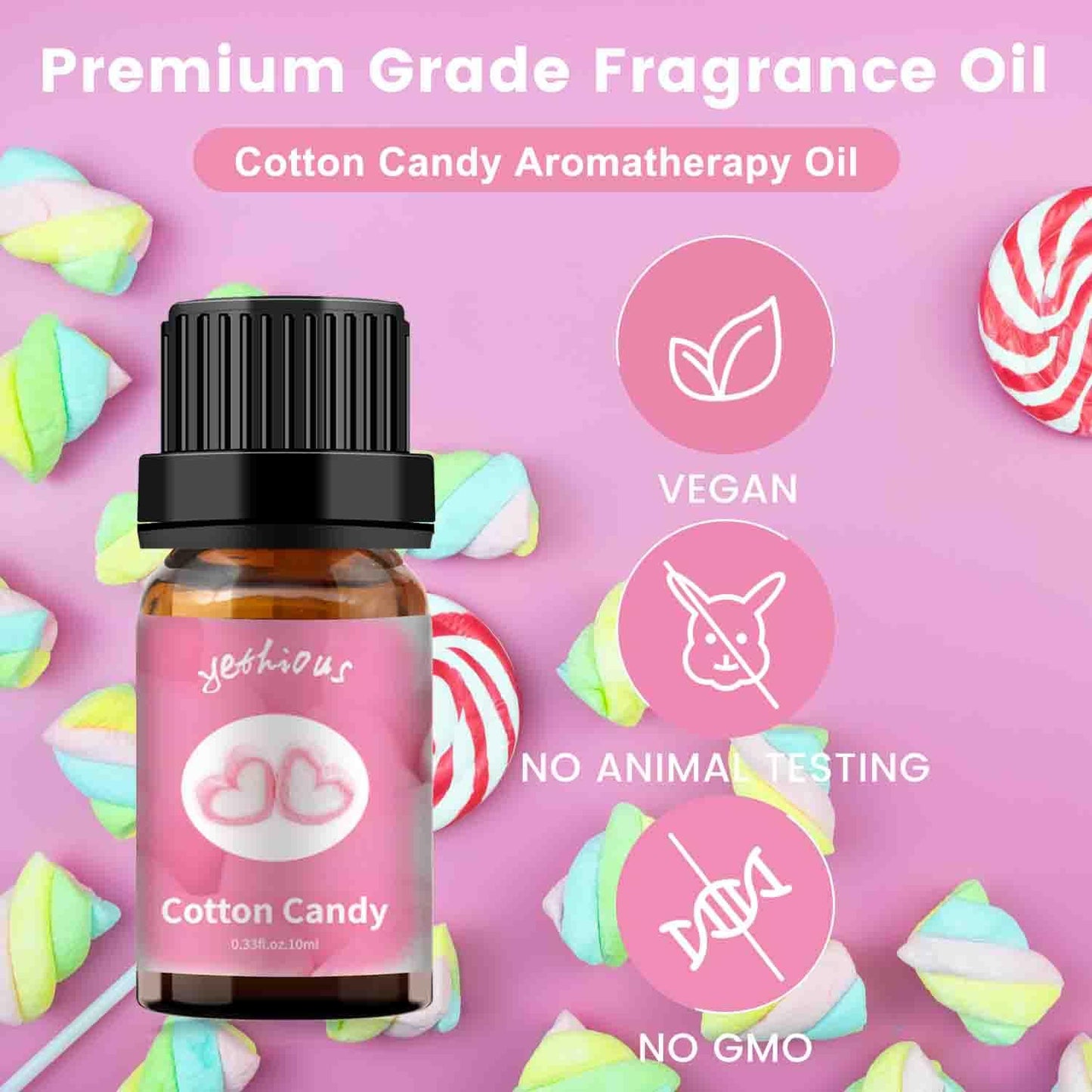 yethious Cotton Candy Bubble Gum Essential Oil Set, Cotton Candy Oil for Diffuser, Aromatherapy, Candle Soap Making - 2 Pack 0.33 Fl Oz Cotton Candy & Bubble Gum Oil