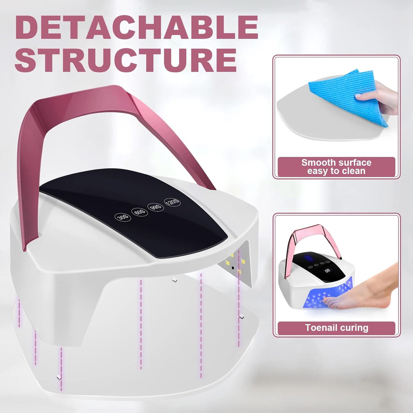 96W Rechargeable UV Light for Nails - Cordless LED Lamp With Portable Handle, Auto Infrared Sensor, 4 Timers - Professional Curing Tool for Gel Polish (White)