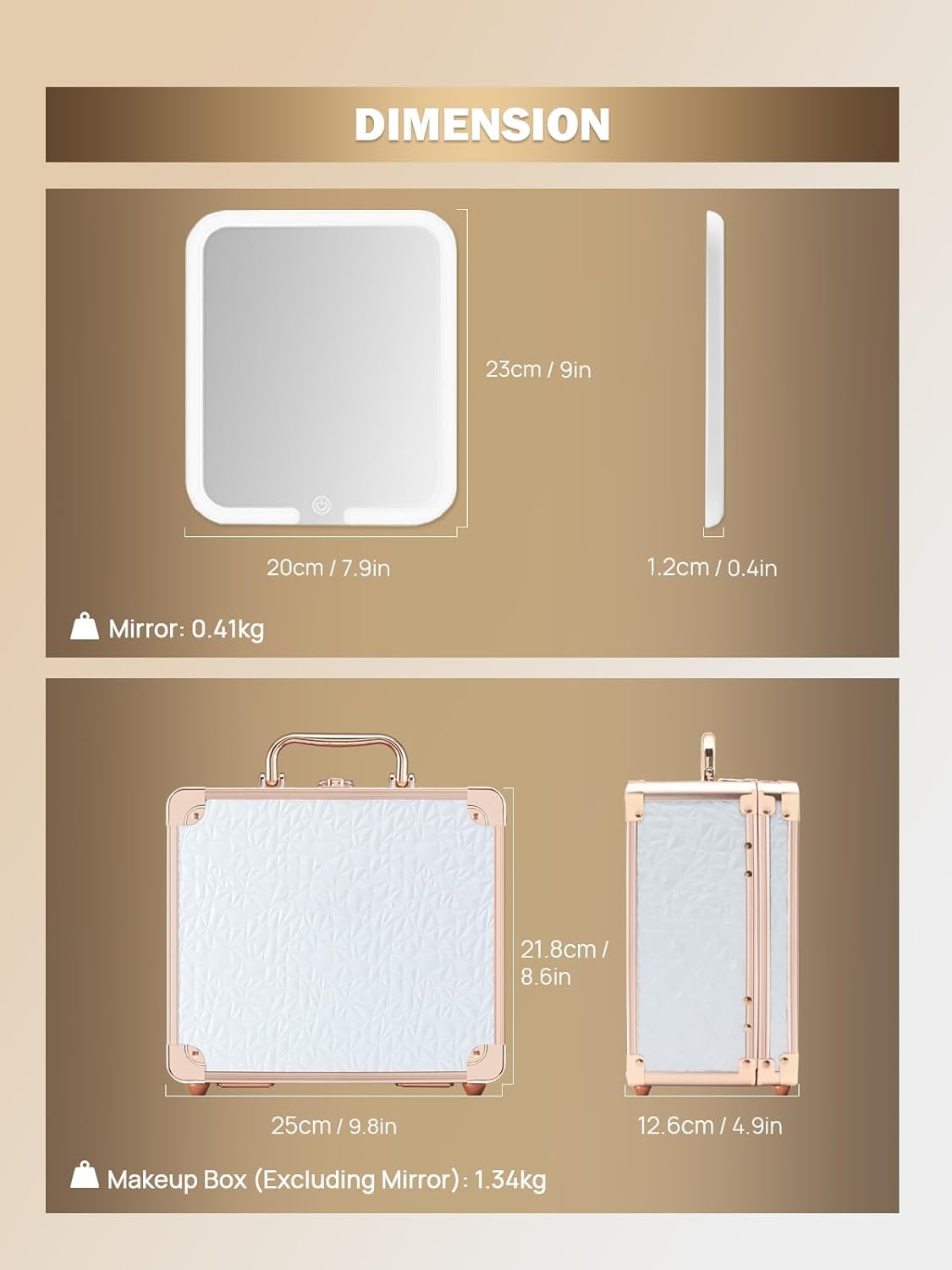 OMIRO Makeup Case, Makeup Bag with Light Up Mirror Set, Makeup Organizer Bag with Magnet Makeup Mirror for Women and Girls