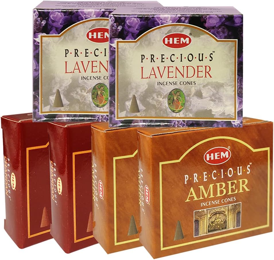 Lavender Amber Chandan Incense Cones & Holder Bundle Variety Pack From Hem Trumiri Insense Insence