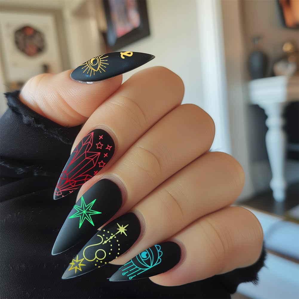 3Pcs Constellation Nail Stamping Plate Set Zodiac Tarot Nail Stamp Templates Sun Moon Stars Stainless Steel DIY Reusable Tools with Stamper Scraper for Manicure Printing