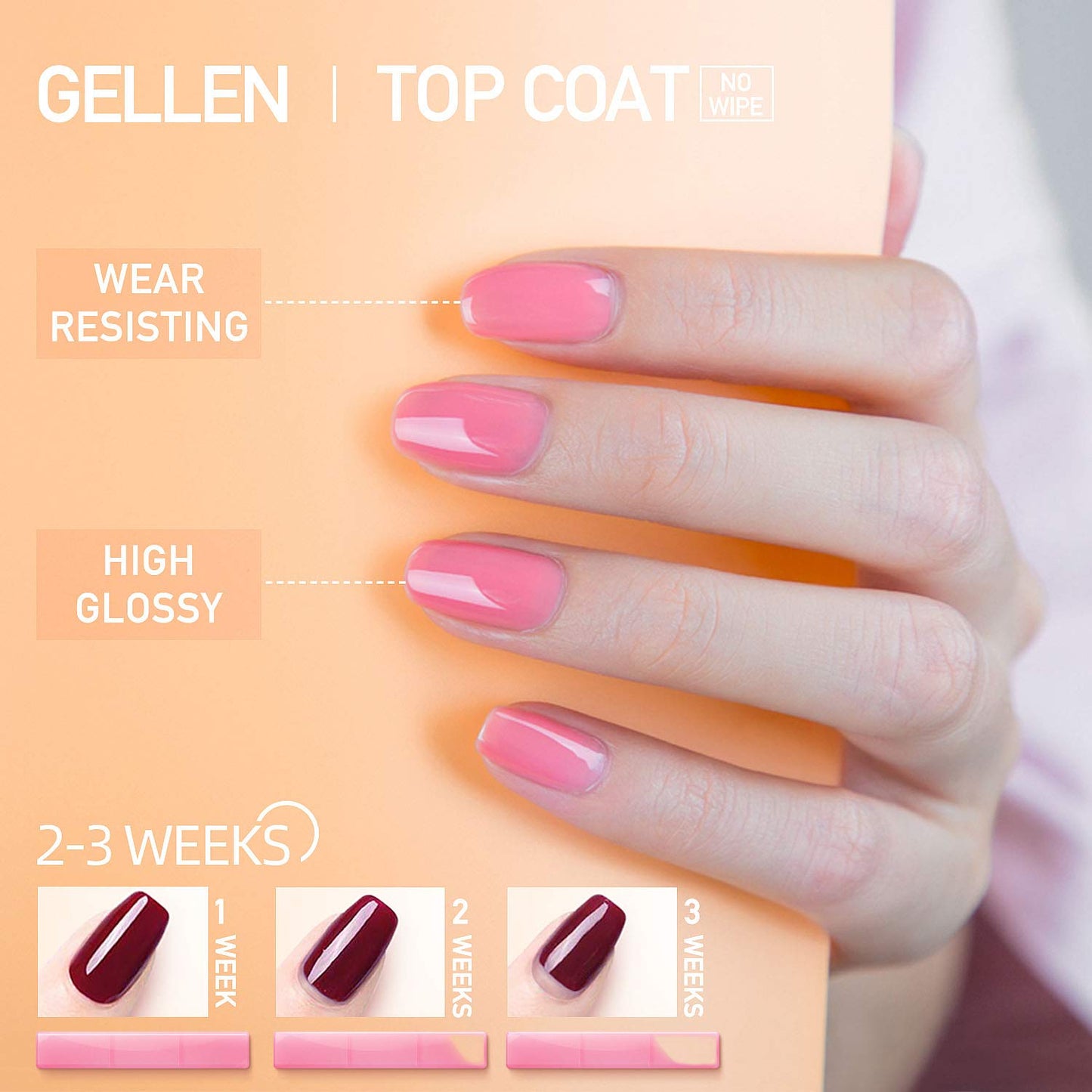 GELLEN Gel Top Coat and Base Coat, 2Pcs No Wipe Gel Nail Polish, Soak Off Nail Lamp Clear Base Top Coat Long Lasting Finish Nail Art Design Home Gel Manicure Kit