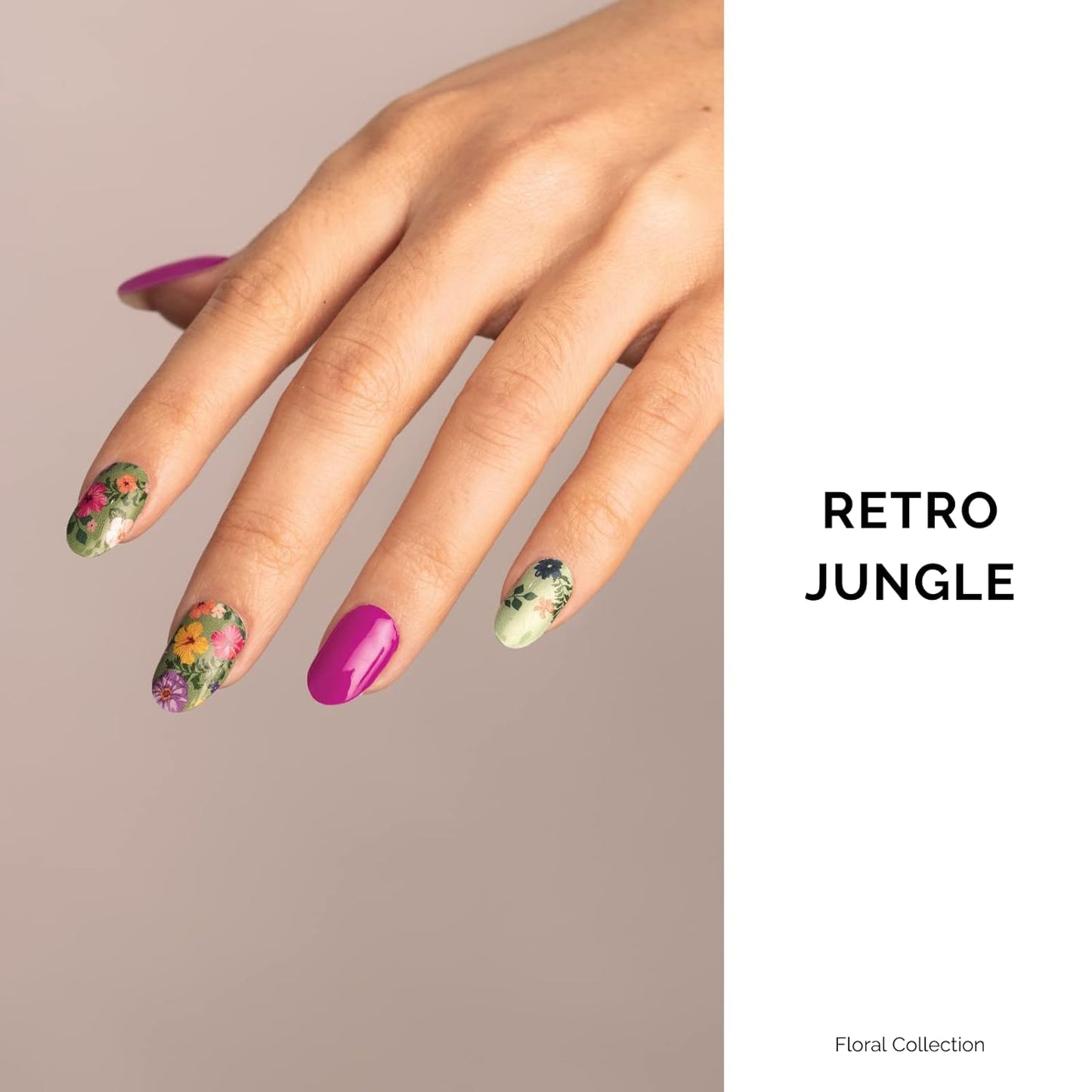 Nailog Semi Cured Gel Nail Strips 34 pcs| Long Lasting Nail Polish Sticker Wraps with Glossy Gel Finish, Retro Jungle