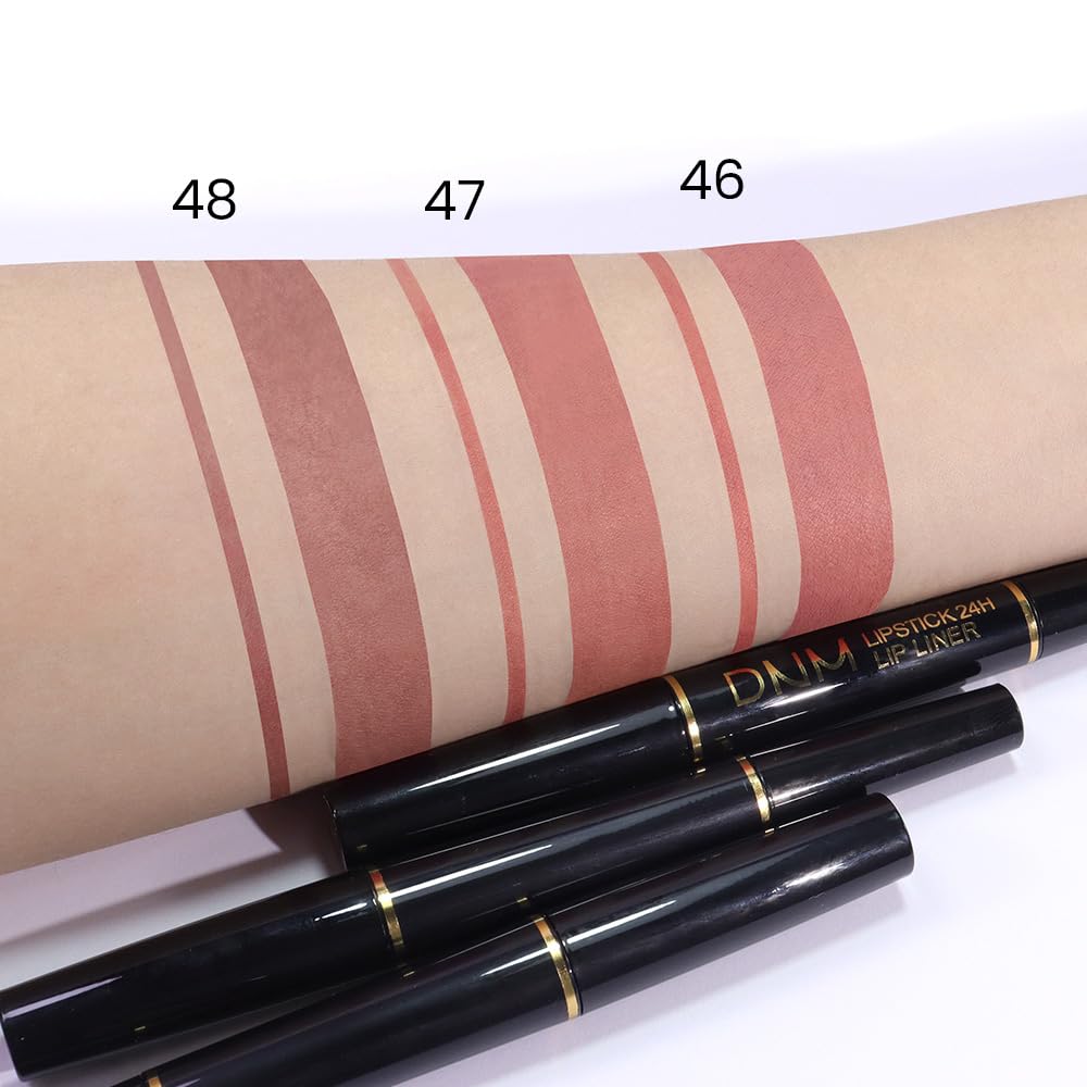 evpct 1Pcs Nude Pink Velvet Matte Lip Liner and Lipstick Combo Set Kit for Women, Magic 24 Hours Lipstick and Lip Liner Makeup Set Stain Long Lasting Waterproof labial,46#