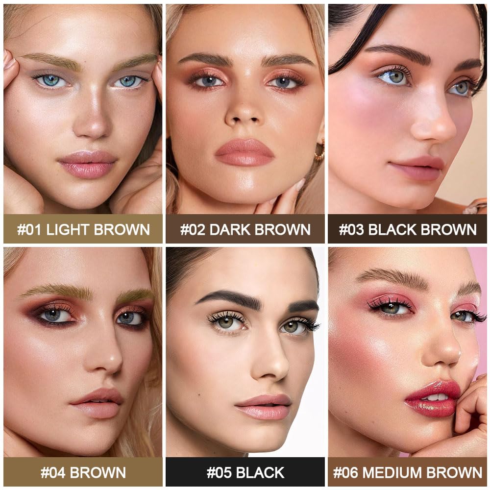 evpct 1Pcs Black Brown Magic Microblading Dual-Ended Eyebrow Contouring Pen Brow Pencil, with 4 Brush Micro-Fork-Tips Applicator and Precise Brush-Tip Hair Like Strokes, Dual-ended Eyebrow Brush