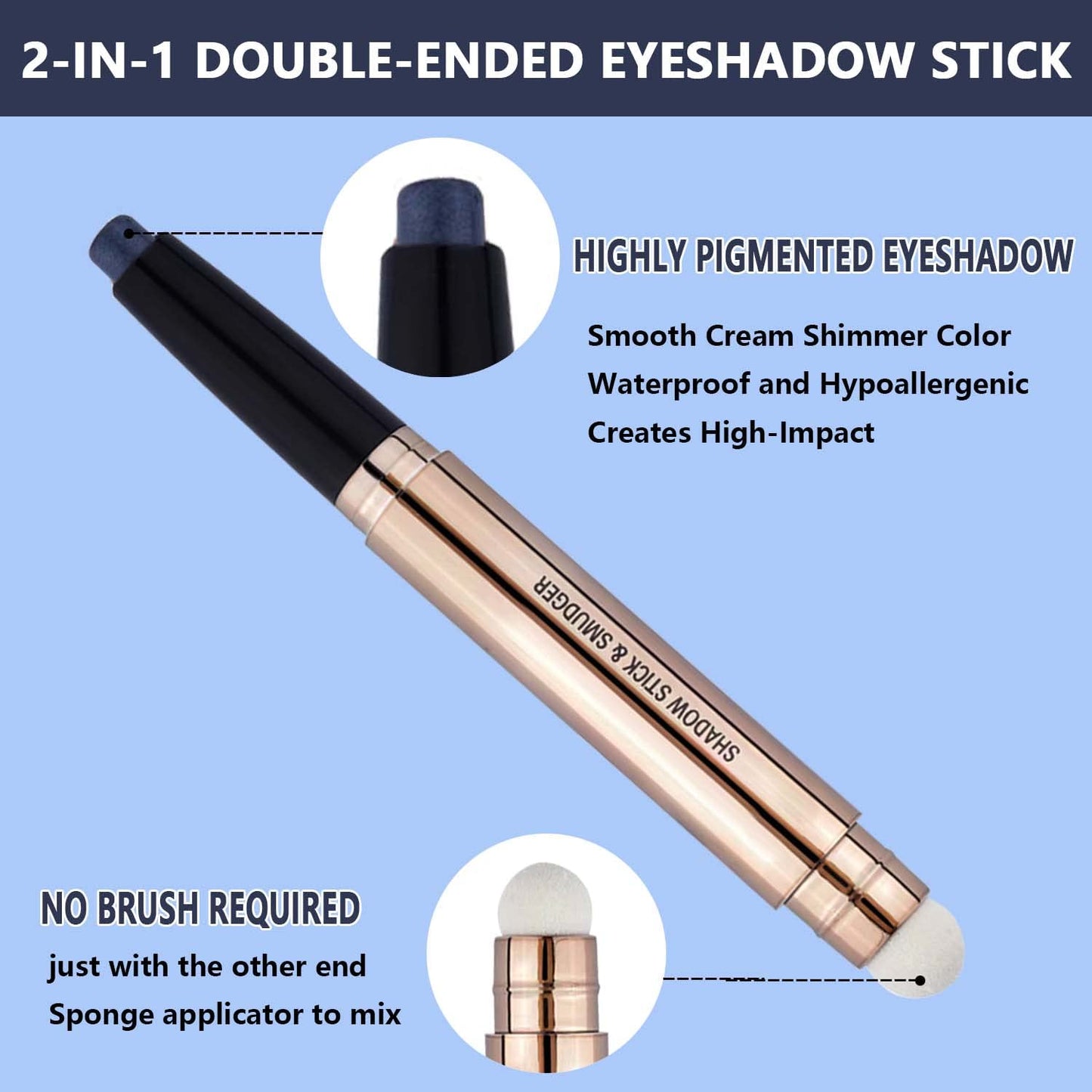 Black Eyeshadow Stick Eye Makeup Cream Shimmer Smooth Glitter Hypoallergenic Single Crayon Waterproof Long Lasting Eye Shadow Pencil Multi-Dimensional Eyes Look Pen(Dark Blue Black#12)
