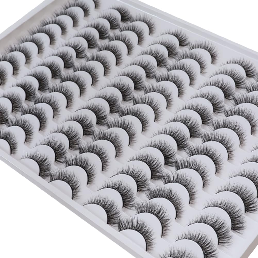 False Eyelashes 48 Pairs Faux Mink Lashes 14mm Wispy Lashes 3D Fluffy Cat Eye Lashes Pack Bulk Wholesale Strip Lashes(style 48-019)