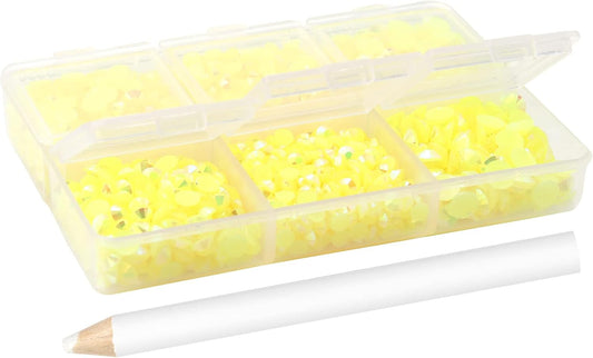 Multi Size 3mm 4mm 5mm Rhinestones Set for Nails Crafts Yellow Non Hotfix Rhinestones Nail Gems Rhinestone Jelly AB&Round Flat Back Resin Rhinestone for Makeup Clothes Shoes Eyes Bottles Crafts