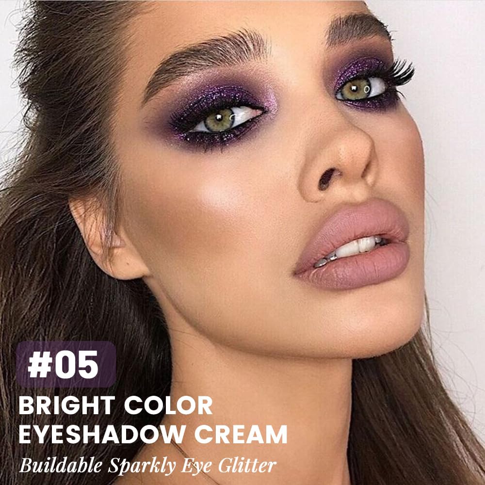 Dark Purple Cream Glitter Shimmer Metallic Eyeshadow Palette Makeup Halloween Birthday Party Wear, Natural Single Mini Instant Holographic Eyeshadow For Women, Sombras Crema Para Ojos