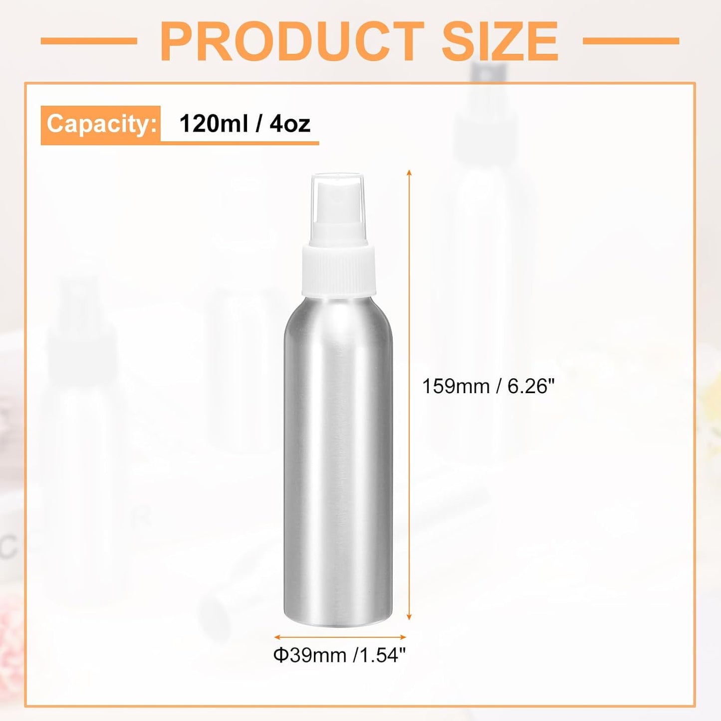 HARFINGTON 5pcs Aluminum Fine Mist Spray Bottles 120ml/4oz Metal Small Liquid Alcohol Refillable Travel Container with White Plastic Nozzle Cap for Perfume Skincare Cosmetic Storage Bottle