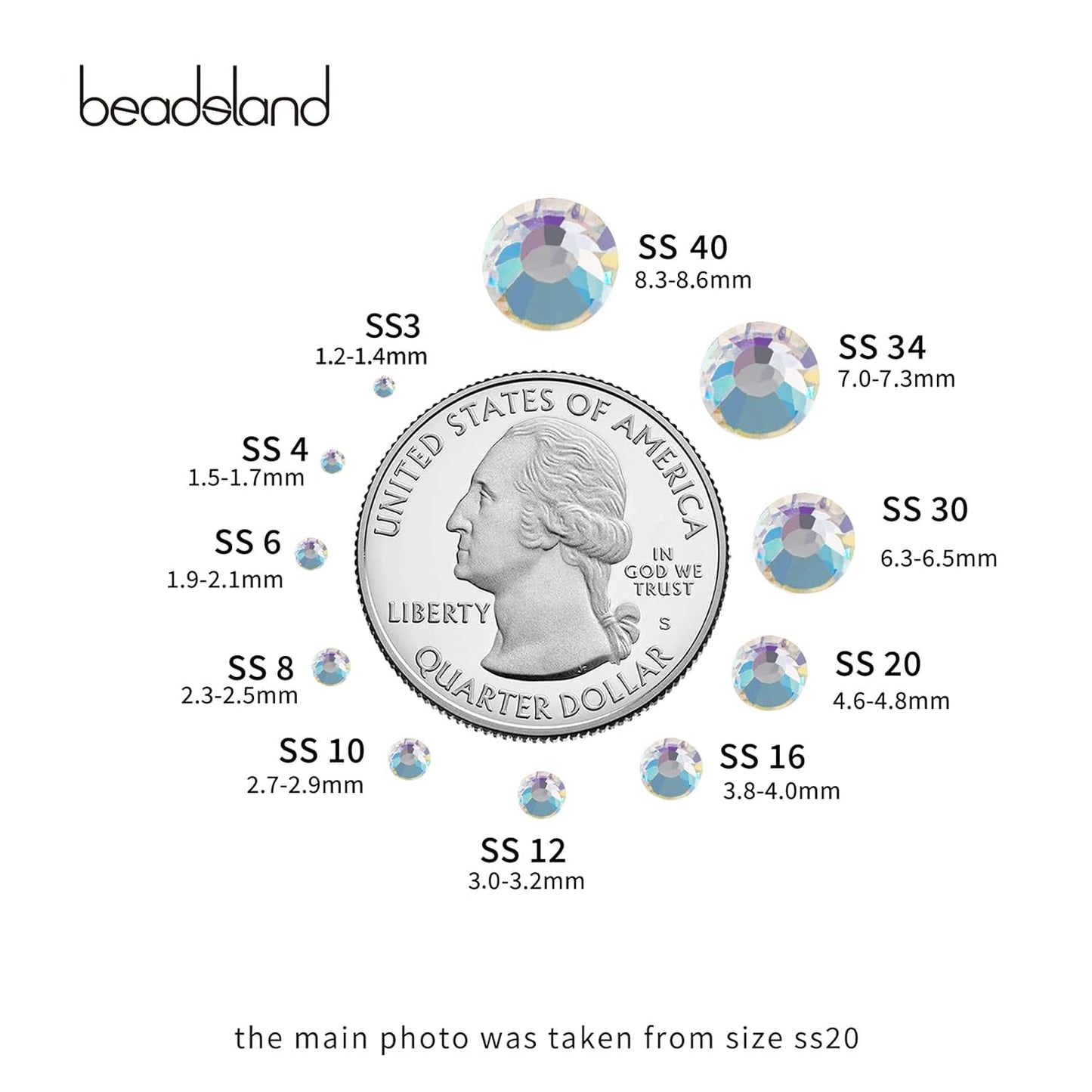 beadsland Flat Back Crystal Rhinestones Round Gems, Blue Moonlight (4.6-4.8mm) SS20/1440pcs