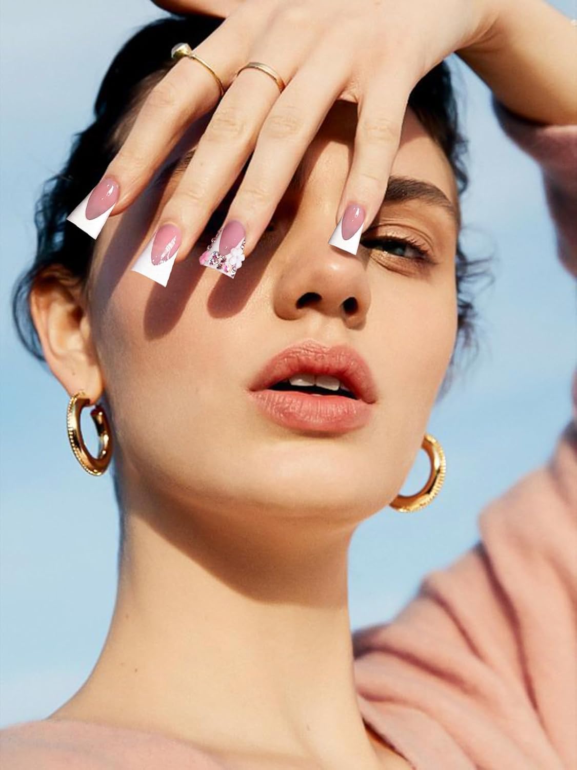 EBANKU Duck Nail Dual Forms for Poly Nail Extension, 120PCS Medium Length Duck Nail Tips Reusable Full Cover French Tip Molds for Builder Gel Nail Art Design Salon&DIY, 12 Sizes