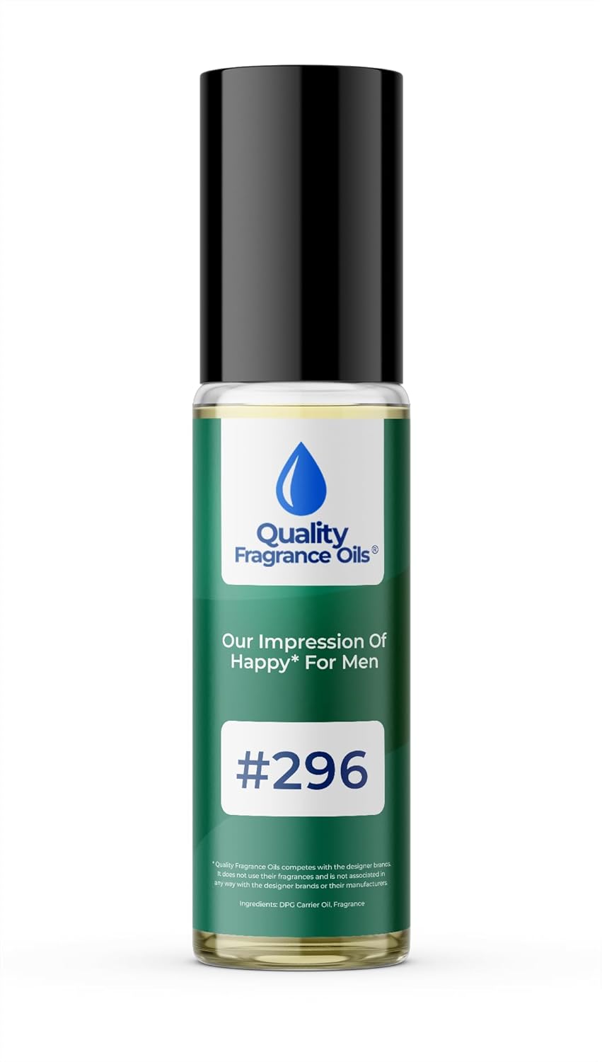 Quality Fragrance Oils' Happy for Men Impression #296 | Long-Lasting Perfume Oil, Alcohol-Free, Strong Scent, 10ml Roll-On | Affordable Alternative to Designer Fragrances