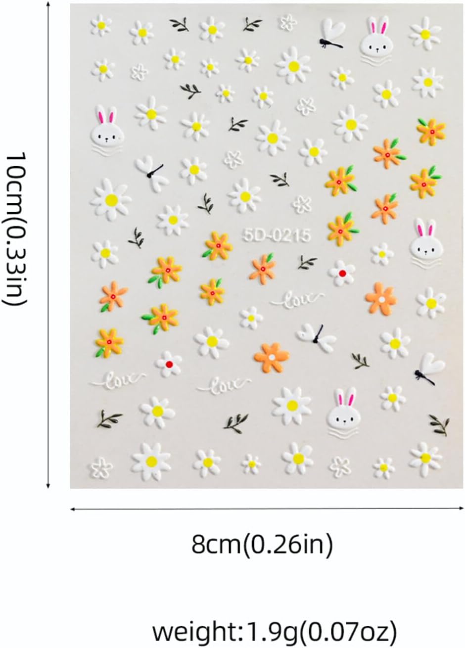 Stickers para Uñas Nail Stickers Self-Adhesive Sticker para Uñas Colorful 3D Flower Embossed Calcomanías Stickers Art Design Accessories Hight Quality 8 Sheets