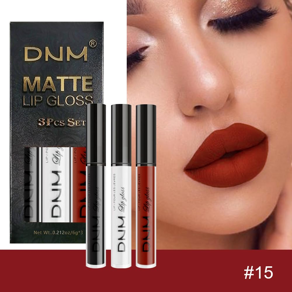 evpct 3Pcs Dark Black White Red Matte Liquid Lipstick Lip Stain Sets for Women Matte+Lipstick Long Lasting Permanent 24 hr Hours Magic Lipstick 24 Hours original Waterproof 17#