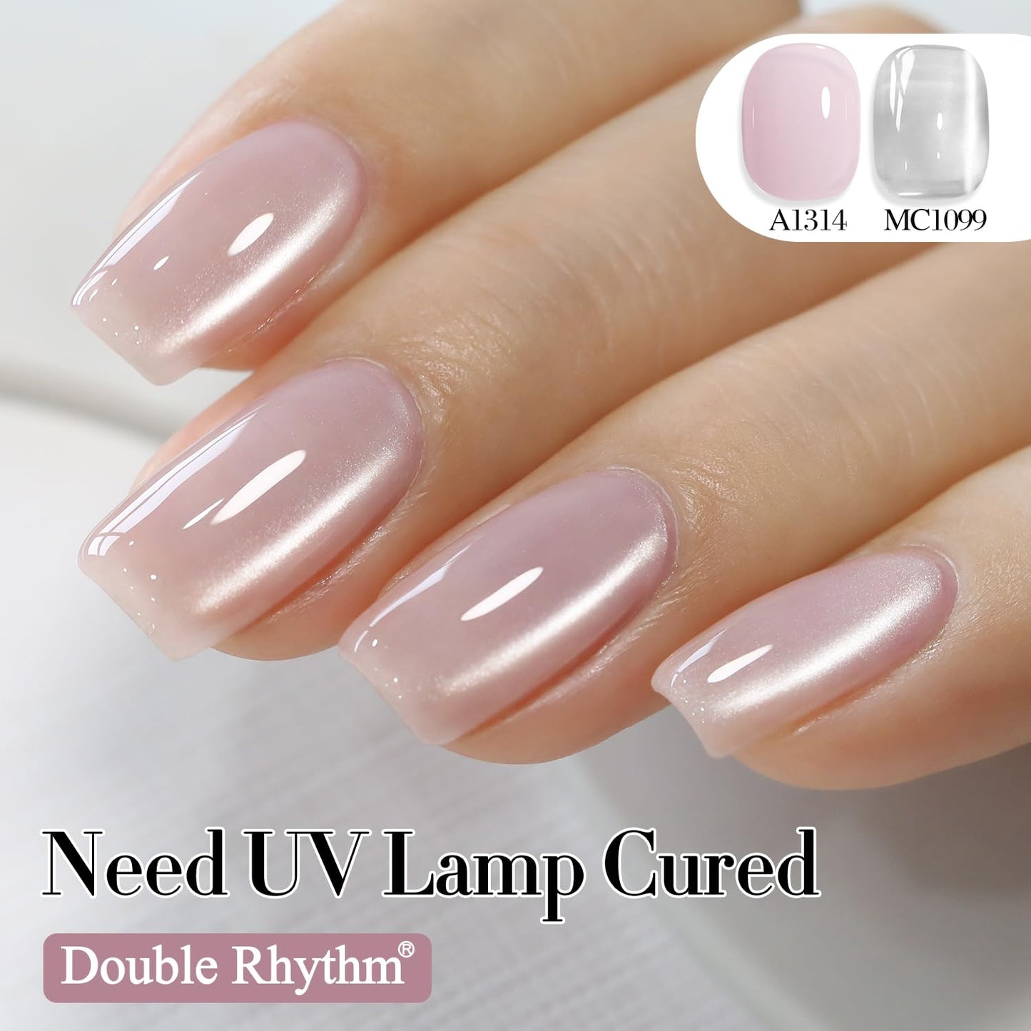 Double Rhythm Jelly Glass Cat Eye Gel Polish with Magnet 15ML Holographic Glitter Shimmer Translucent Sheer Color Magnetic Nail Polish Salon DIY at Home (Jelly Silver-MC1099)