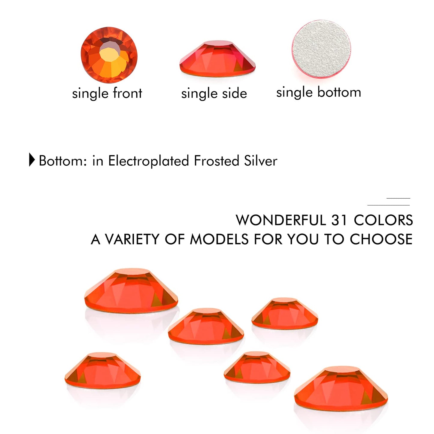 1440Pcs Orange Crystal Rhinestones,Glass Flatback Rhinestones Gemstones Small for Nail Face Makeup Art Crafts Clothes Decoration - (SS6,2.0mm,Orange)