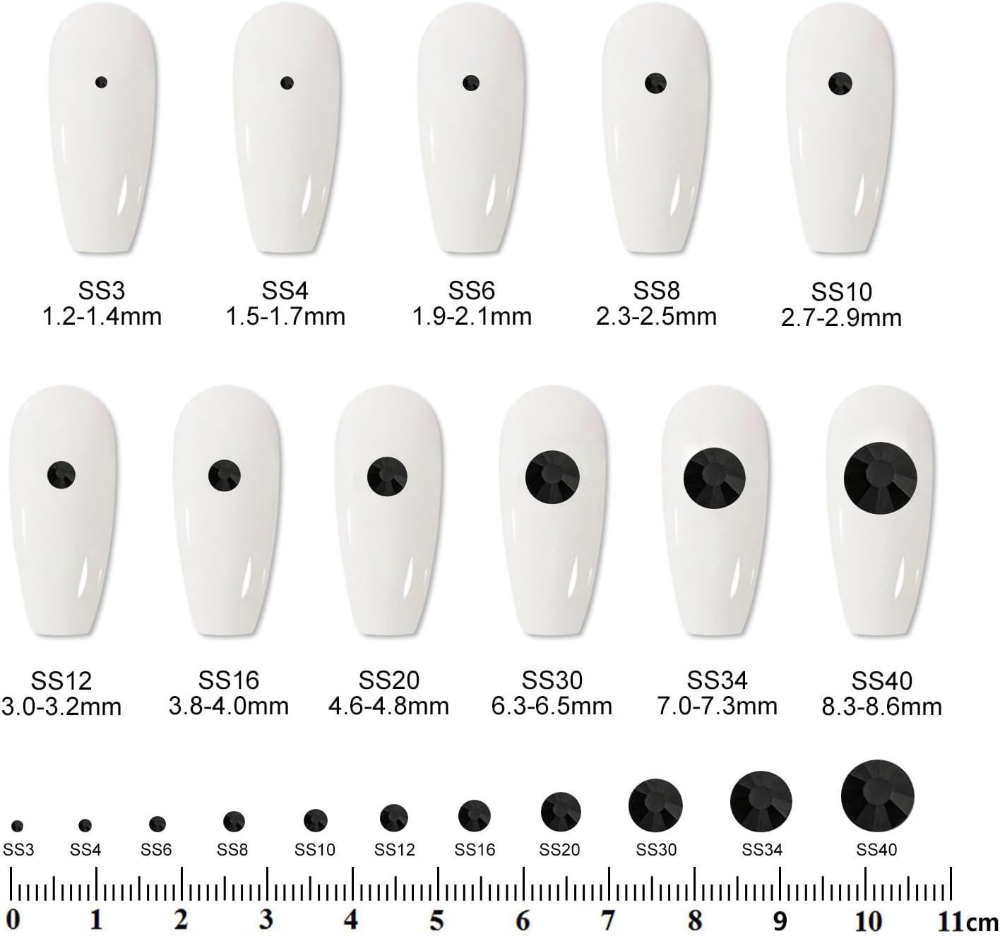 3000PCS SS8 Flatback Rhinestones | 12-Facet Diamond-Cut Glass Gems for Nail Art, Clothing, DIY Crafts |Glue-On Decoration Stones with Silver Backing(Jet Black)