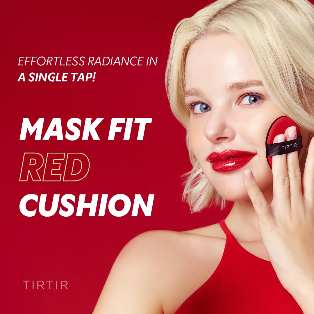 TIRTIR Mask Fit Red Cushion Foundation | Full coverage, Weightless, Skin fit, Satin Glow Finish, Korean Makeup BB Foundation, beauty, Tattoo cover up, Buildable (#13N Fair Ivory, 0.63 Fl Oz)