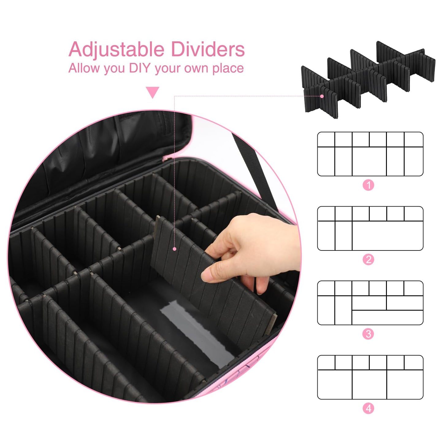 Professional Makeup Case Bag|3 Layers Large Capacity Cosmetic Organizer Brush Bag,Barber Train Case Makeup Artist Box,PU Leather Stylish Geometric Reflection Patterns Pink