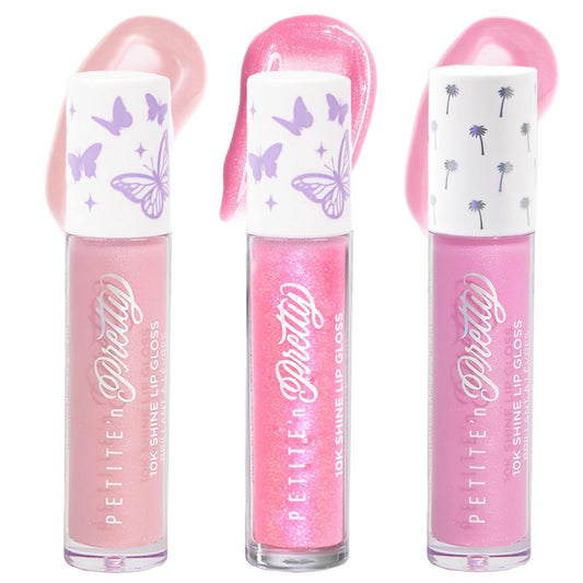 Petite 'N Pretty 10K Shine Lip Gloss Set for Kids, Teens & Tweens – Charmed Life, Pink Pact & Gia Pink – High-Shine, Non-Sticky, Safe Lip Gloss Trio Gift Paraben-Free Makeup Kit