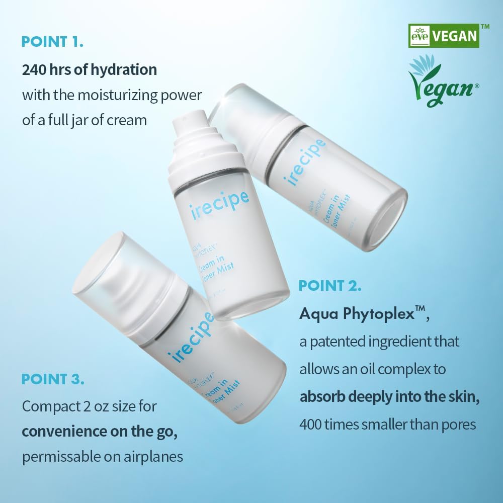 Aqua Phytoplex Cream in Toner Mist Long Lasting Deep Hydration, All-in-One Facial Mist for All Skin Type Unscented Clean Beauty, Vegan, Korean Skincare (60ml / 2.02 oz + 60ml Refill Pouch) (2)