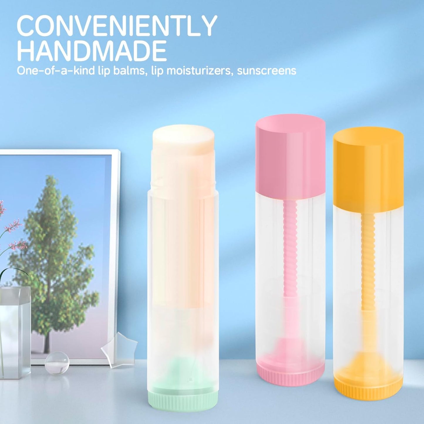 JuLand 50 Pack Empty Lip Balm Containers Bulk 5.5ml - Clear Twist-Up Tubes with Purple Caps, Refillable Chapstick Tube for DIY Lip Balm Making