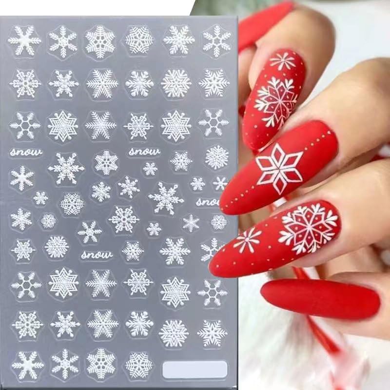 HNUIX Nail Stickers - 5D Snowflake, Self Adhesive Nail Decals, Multi Pattern, 4 Sheets, for Nail Art