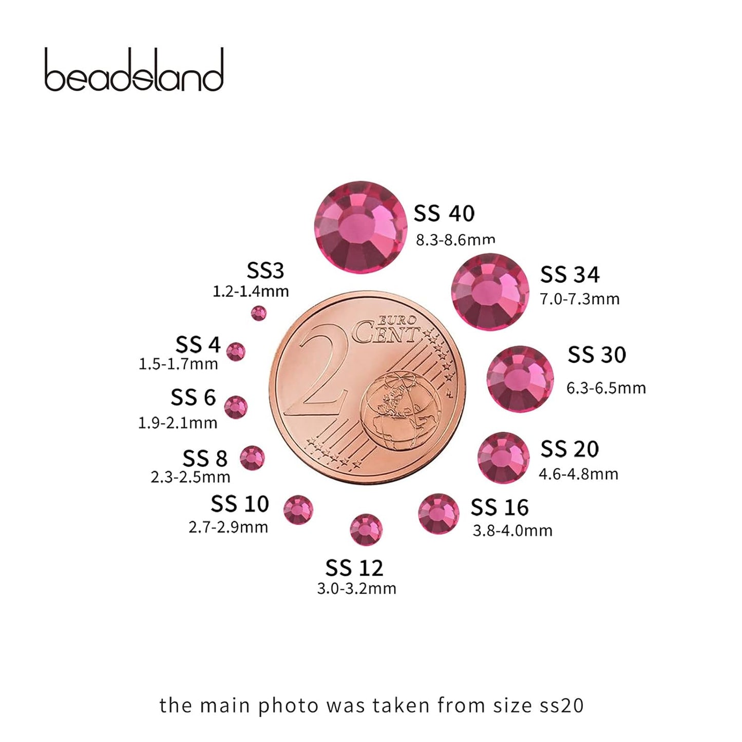 beadsland 1440pcs Flat Back Crystal Rhinestones Round Gems for Nail Art and Craft Glue Fix,Rose(SS16(3.8-4.0mm))