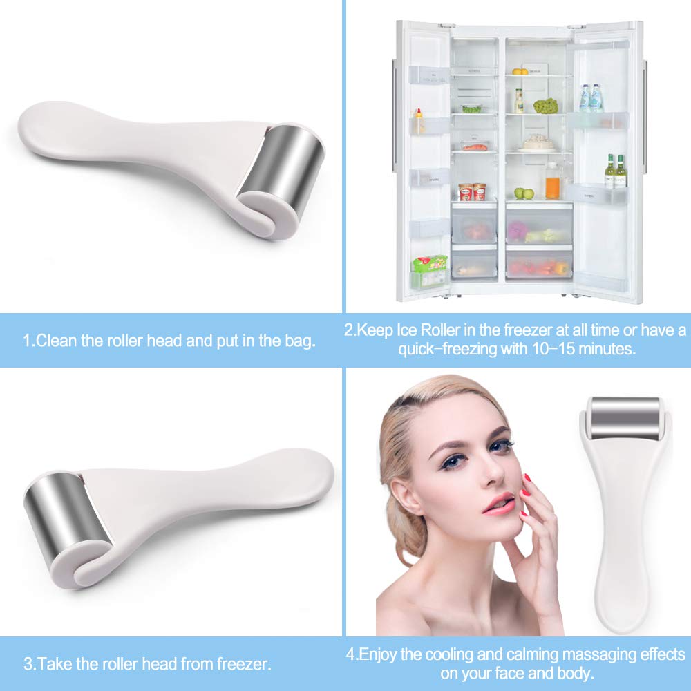 MAANGE Ice Roller for Face & Eye,Puffiness,Migraine,Pain Relief and Minor Injury,Skin Care Products Stainless Steel Face Massager Ice Roller Massager (White)