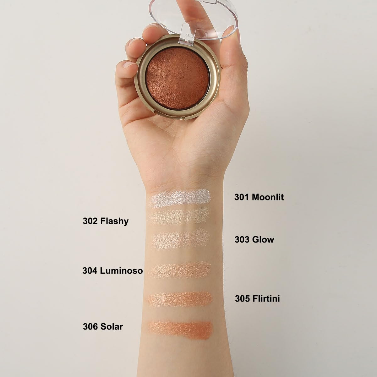 Baked Highlighter Contour Powder Sheer Pearl Shimmer Shades for Face Highlighter Makeup Brighten Up (305-Flirtini)