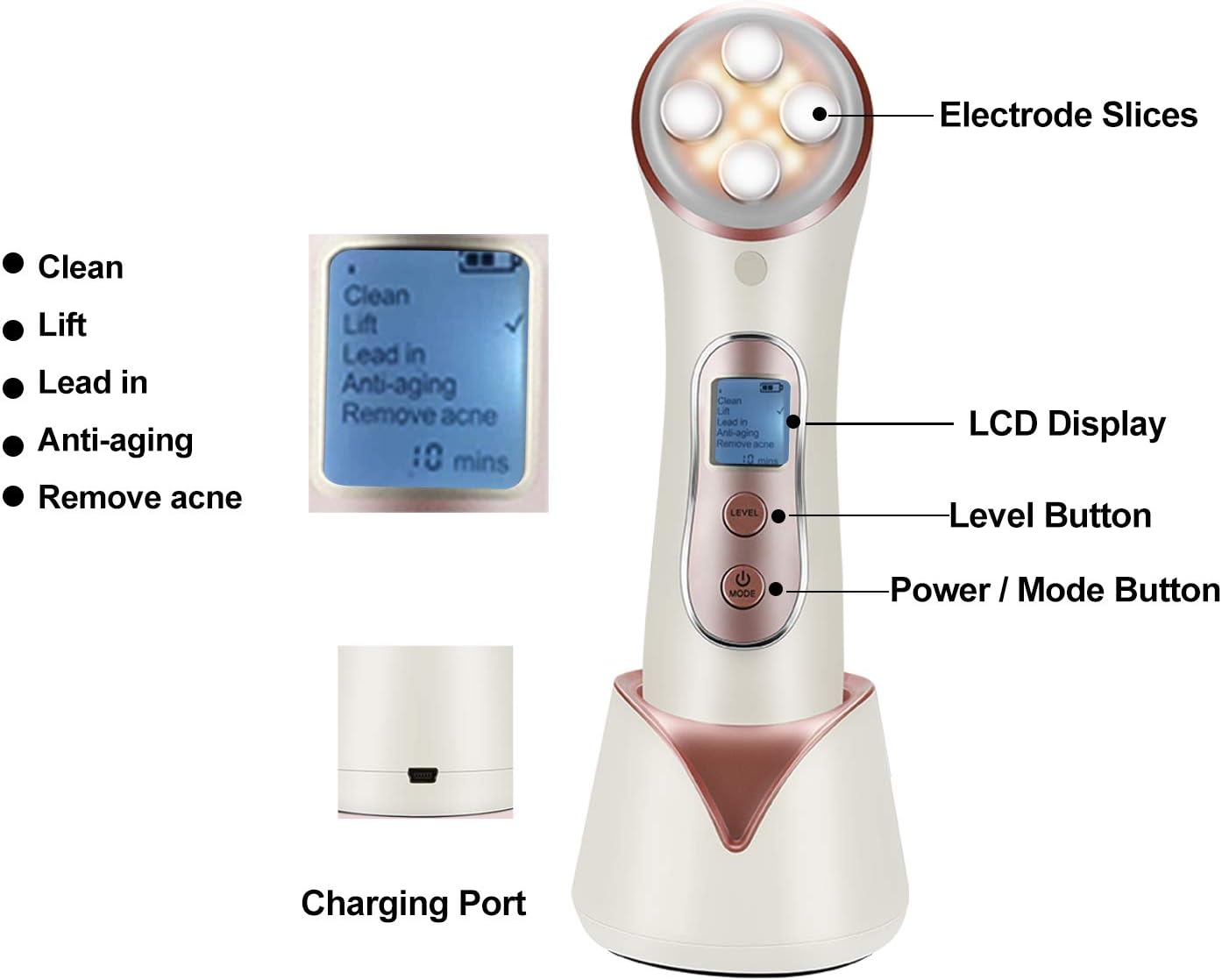 High Frequency Facial Machine 5 in 1 Facial Massager Micro-Current Recharable Facial Frequency Device