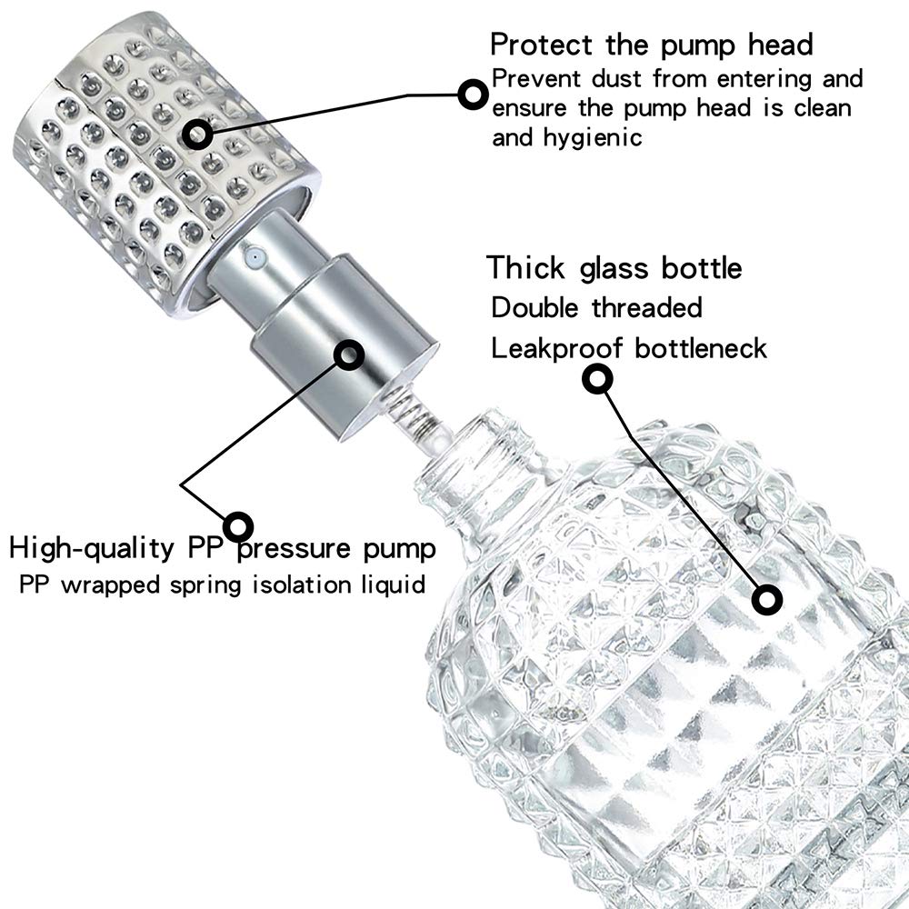 2 Pack 30ml 50ml Clear Empty Glass Spray Bottles，Refillable Empty Atomizer Perfume Bottles，Atomizer Spray Bottle With 4 kinds of perfume dispenser (50ml Silver cap and 30ml Silver cap)