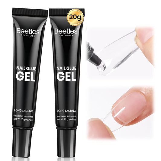 Beetles 2Pcs*20g Solid Nail Glue Gel, Tipex Soft Nail Tips Glue Super Strong for Acrylic Nails Extension Fake Nails Press On Nails, Fall Halloween Nails, U V Light Required