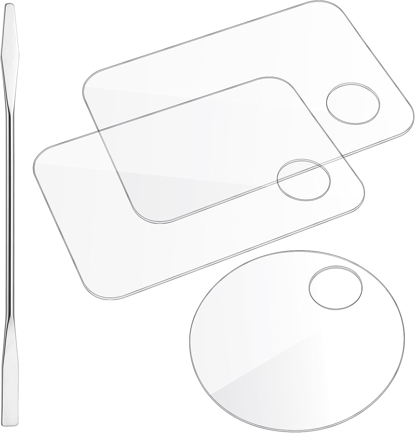 3 Pcs Acrylic Makeup Palette with 3Pcs Makeup Spatula, Makeup Palette Tray Apply for Foundation Eye Shadow Lipsticks Nail Art Professional Pigment Blending