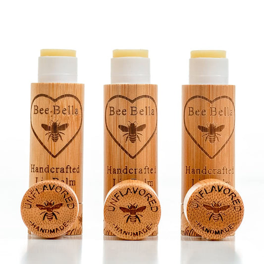Bee Bella Lip Balm, Unscented (Unflavored), 3 Pack - Moisturizing Lip Care, 100% Natural, Original Organic Beeswax with Vitamin E, Handmade in USA