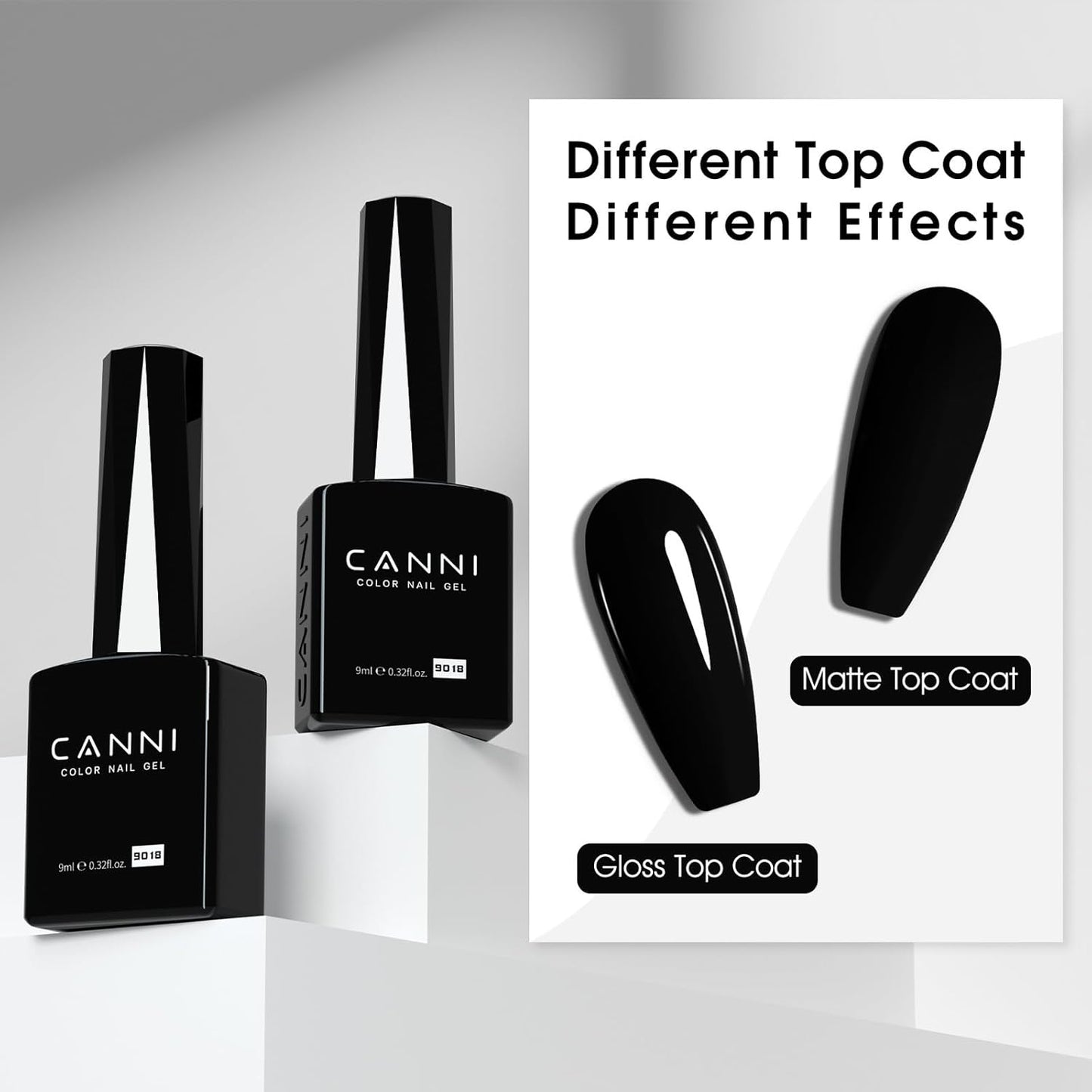 CANNI Black Gel Nail Polish, 1Pcs Pure Black Color High Gloss Soak Off UV Gel Polish Nail French Manicure Salon DIY