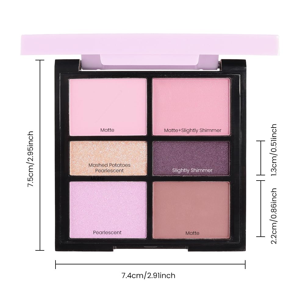 6-Color Pink Champange Purple Matte & Shimmer Eyeshadow Palette with Mirror – Highly Pigmented, Long-Lasting Eye Makeup for Artists & Creative Looks (03#)