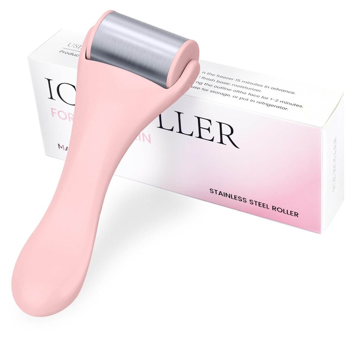 MAANGE Ice Roller for Face 1 Piece Stainless Steel Facial Roller Ice Face Roller for Puffiness,Migraine,Pain Relief and Skin Care (Pink)