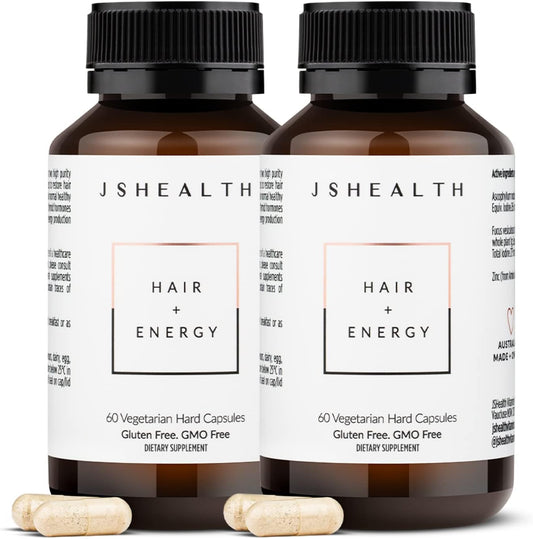 JSHealth Vitamins Hair + Energy Formula | Hair Vitamins for Women and Men with Iodine and Zinc | Supports Hair Strength, Energy Levels, and Healthy Hair Maintenance (60 Capsules Pack of 2)