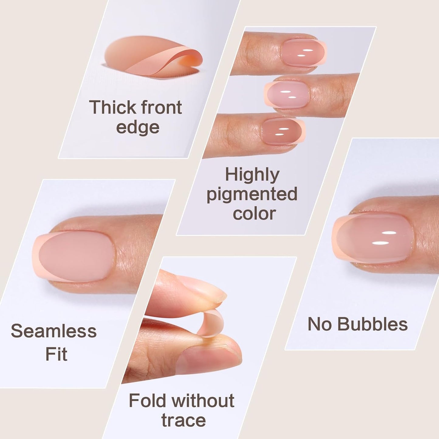 French Tip Press on Nails, 160PCS Gel Nail Tips with 5 Strips, 16 Sizes Pre-applied Primer Classic French Fake Nails, No Need to File, S Square Pink, DIY Nails Art Design Gifts for Women