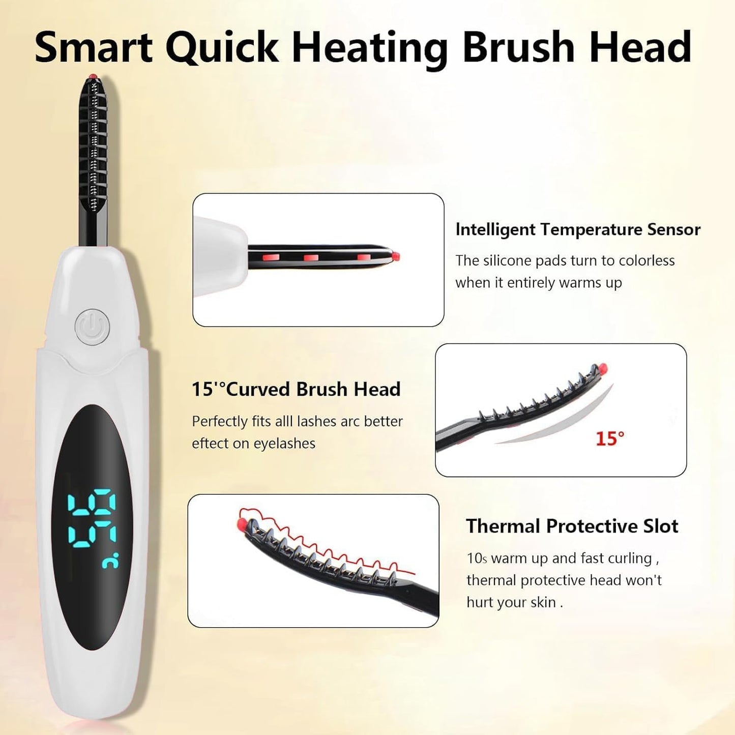 Heated Eyelash Curlers Electric Eyelash Curler with LED Display, 3 Temperature Modes Anti-Burn USB Rechargeable Natural Curling 24H Long Lasting for Women Makeup Tools Gifts WFB627