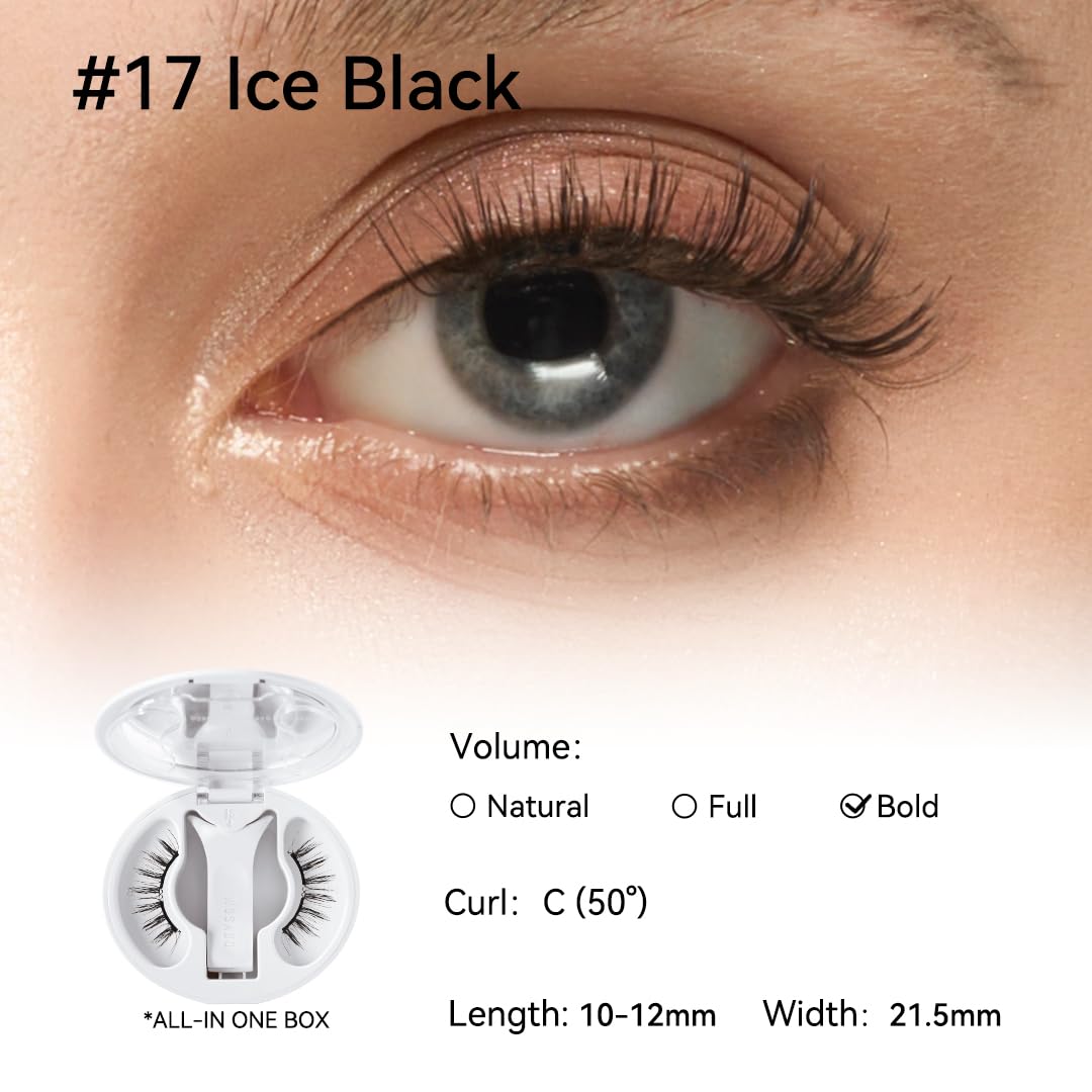 [No.17 Ice Black] Magnetic Eyelashes with Applicator Kit, Reusable Magnetic Lashes without Eyeliner, Glue-free False Lashes, Waterproof, Lightweight
