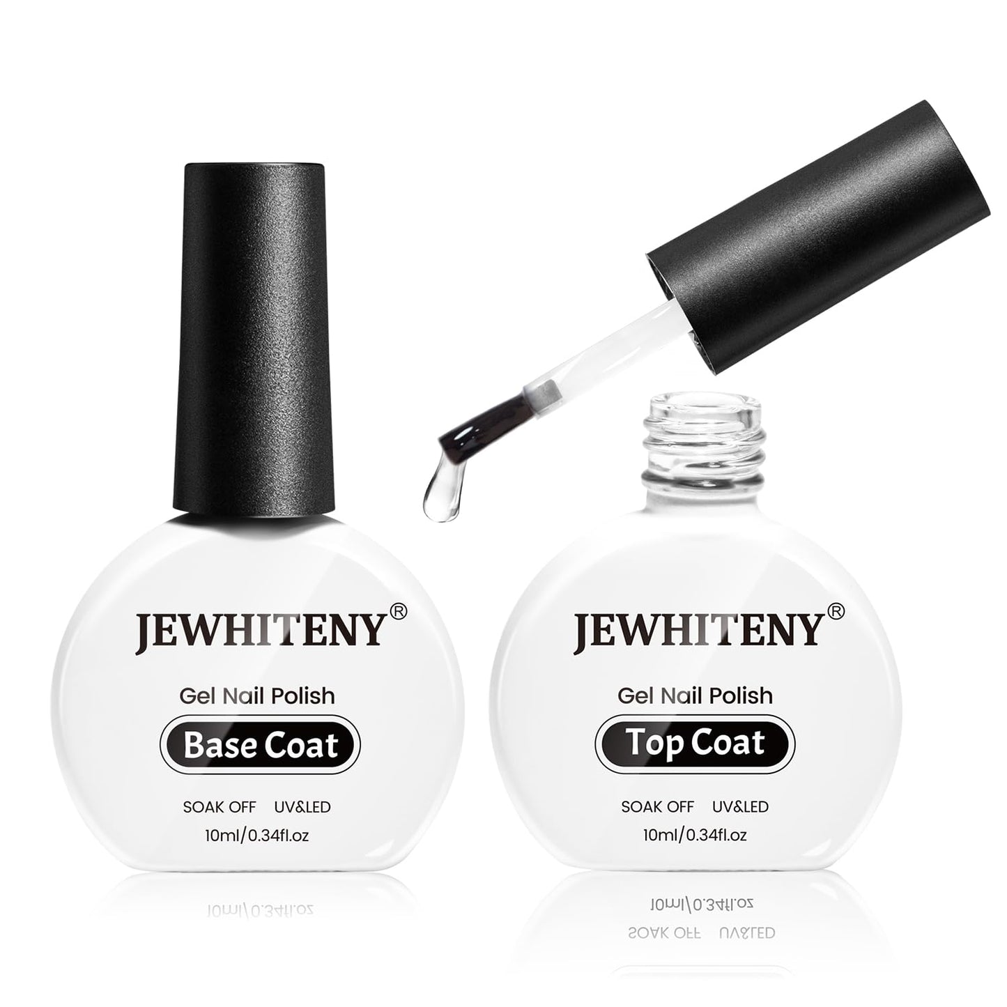JEWHITENY 2 Bottles 10ML Gel Top Coat and Base Coat Set Gel Polish Long Lasting Glossy Shine Effect DIY Nail Art Design Need U V Lamp Curing