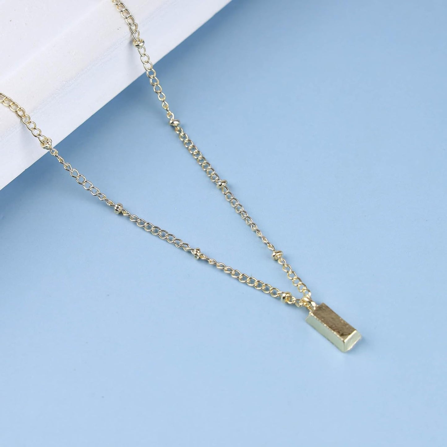 Vintage Square Pendant Necklace Polish Square Necklace Square Choker Necklace Gold Ball Chain Necklace Jewelry for Women (Gold)