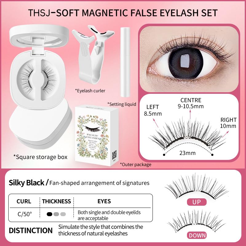 Lumentes Magnetic Eyelashes, Lumentes Magnetic Eyelashes with Applicator, Reusable No Glue Lashes, Natural Look Soft Comfortable Magnetic Lashes, Easy to Wear and Remove (Silky Black)