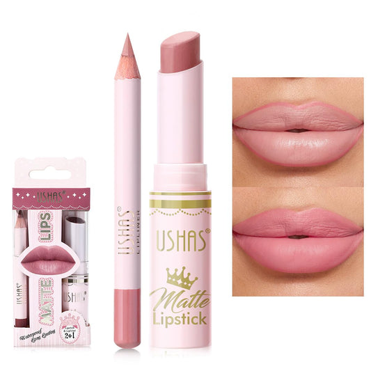 USHAS Lipstick and Lip Liner Combo Set 2 in 1 Waterproof Matte Lipstick pen for Women Lip liner Set Long Lasting with Makeup Set (S12, Pack of 1)