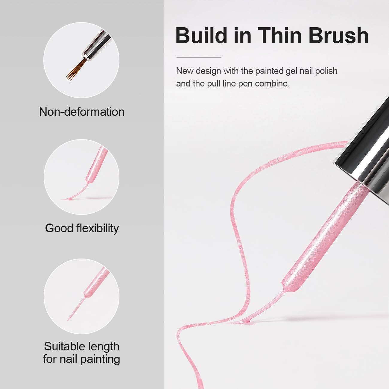 RARJSM Pearl Nail Art Gel Liner 2 Pcs Set Pearlescent Milky Silver White and Pink Shell Glitter Swirl Effect Gel Nail Polish 8ml Build in Thin Brush Painted Drawing Striper GelPolish Curing Requires